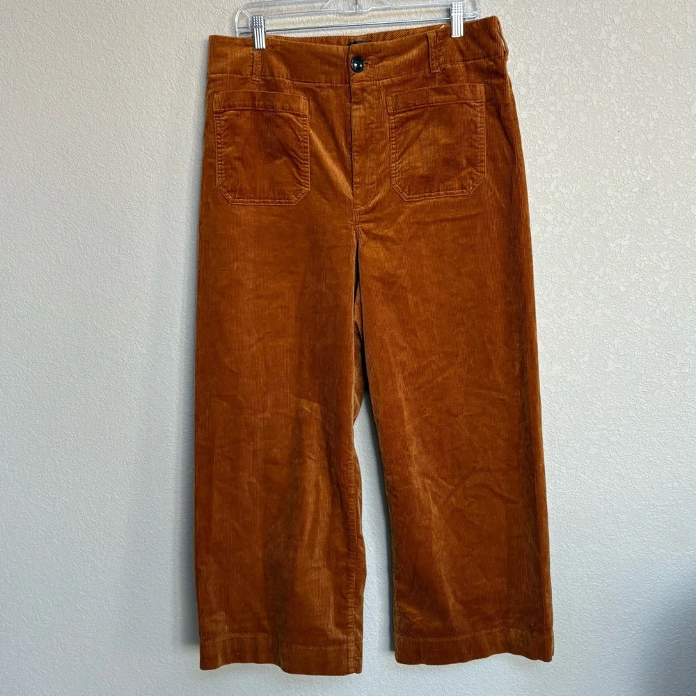 Maeve by Anthropologie The Colette Corduroy Wide Leg Crop Pants Brown Caramel 33 - Picture 3 of 9